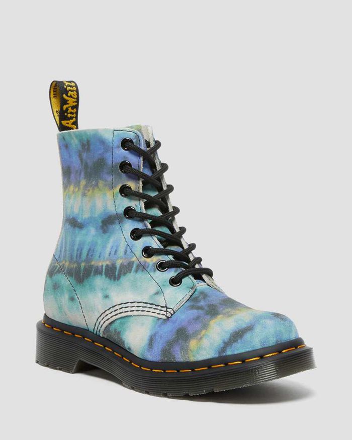 Dr Martens Womens 1460 Pascal Tie Dye Leather Lace Up Ankle Boots Blue - 86203GMWQ